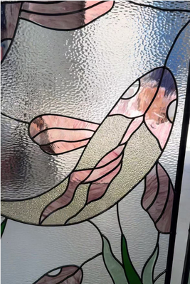 Custom Koi Design Entry Door Glass Insert Decorative Glass Panel Beveled Glass