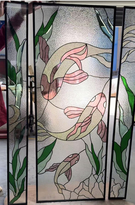 Custom Koi Design Entry Door Glass Insert Decorative Glass Panel Beveled Glass